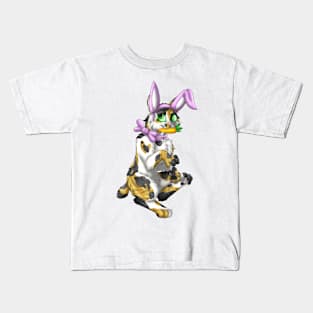 Bobtail BunnyCat: Calico Tabby (Pink) Kids T-Shirt